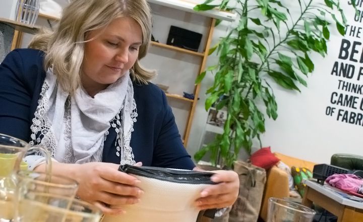 HR Business Partner Anna Kujanpää discovered Globe Hope online. The design company uses discarded materials to create new products that conserve and reuse natural resources and comply with ethical principles.