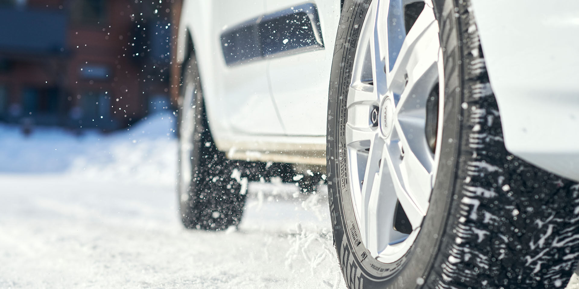 closeup of Nokian Tyres van tire in a snow