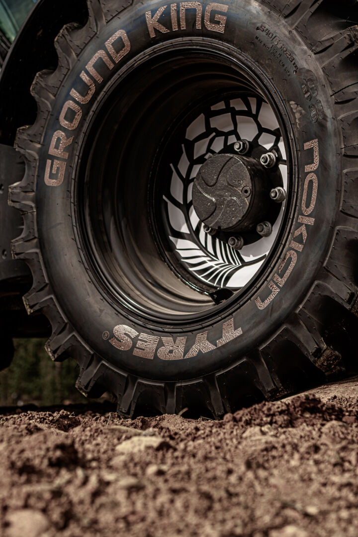 Close up Nokian Tyres heavy tires from a downward angle 