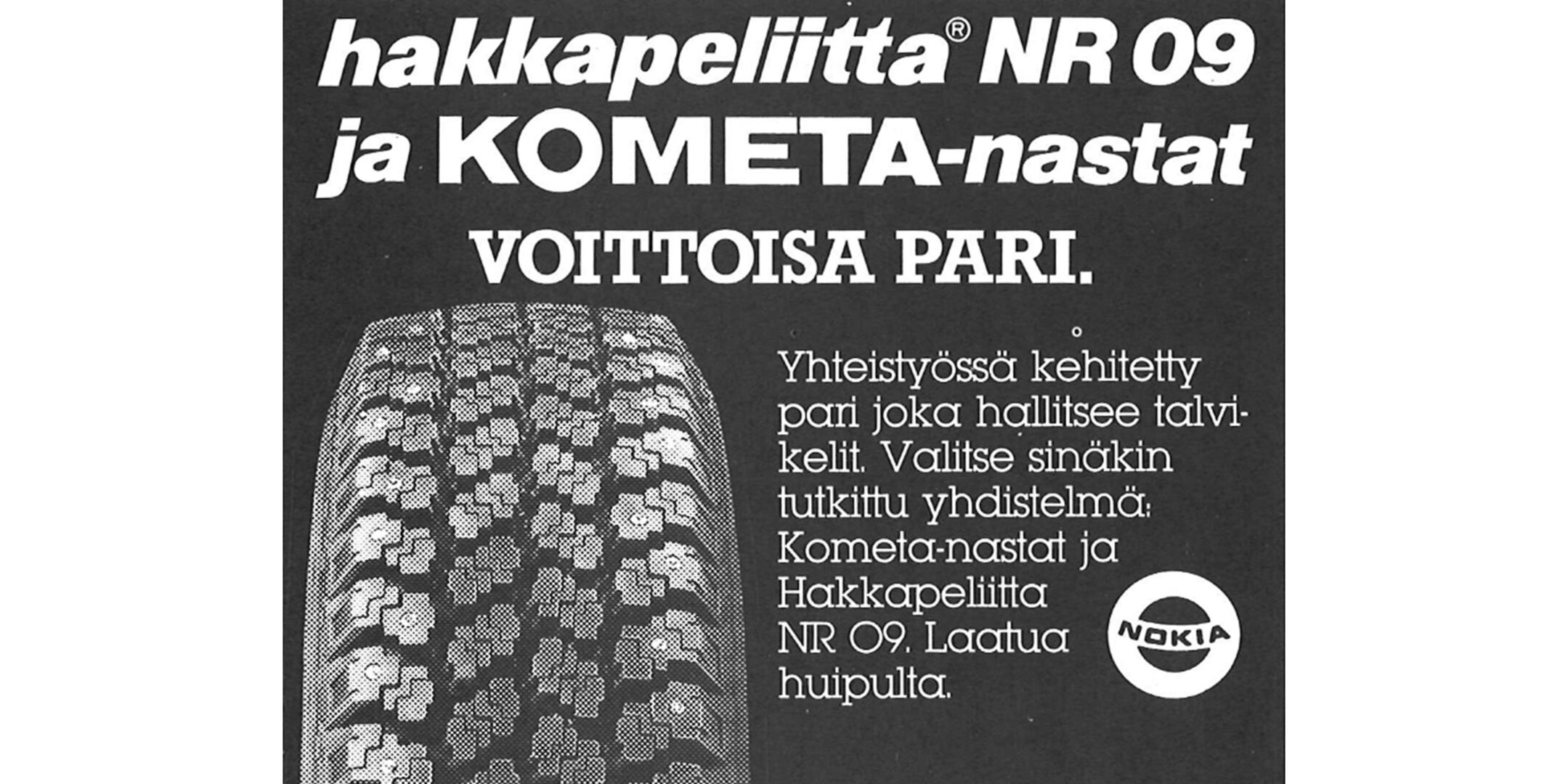 Vanha Kometa-Hakkapeliitta mainos, jossa näkyy osa renkaasta