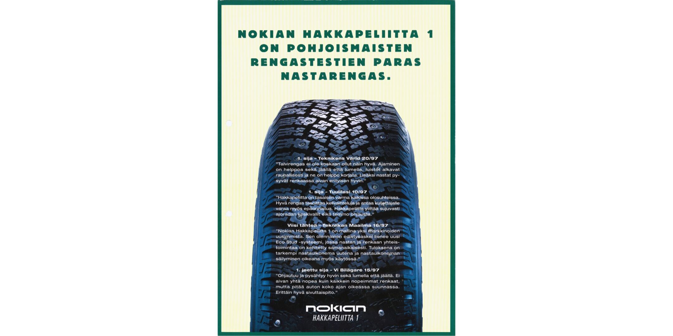 Vanha mainos, jossa näkyy osa renkaasta