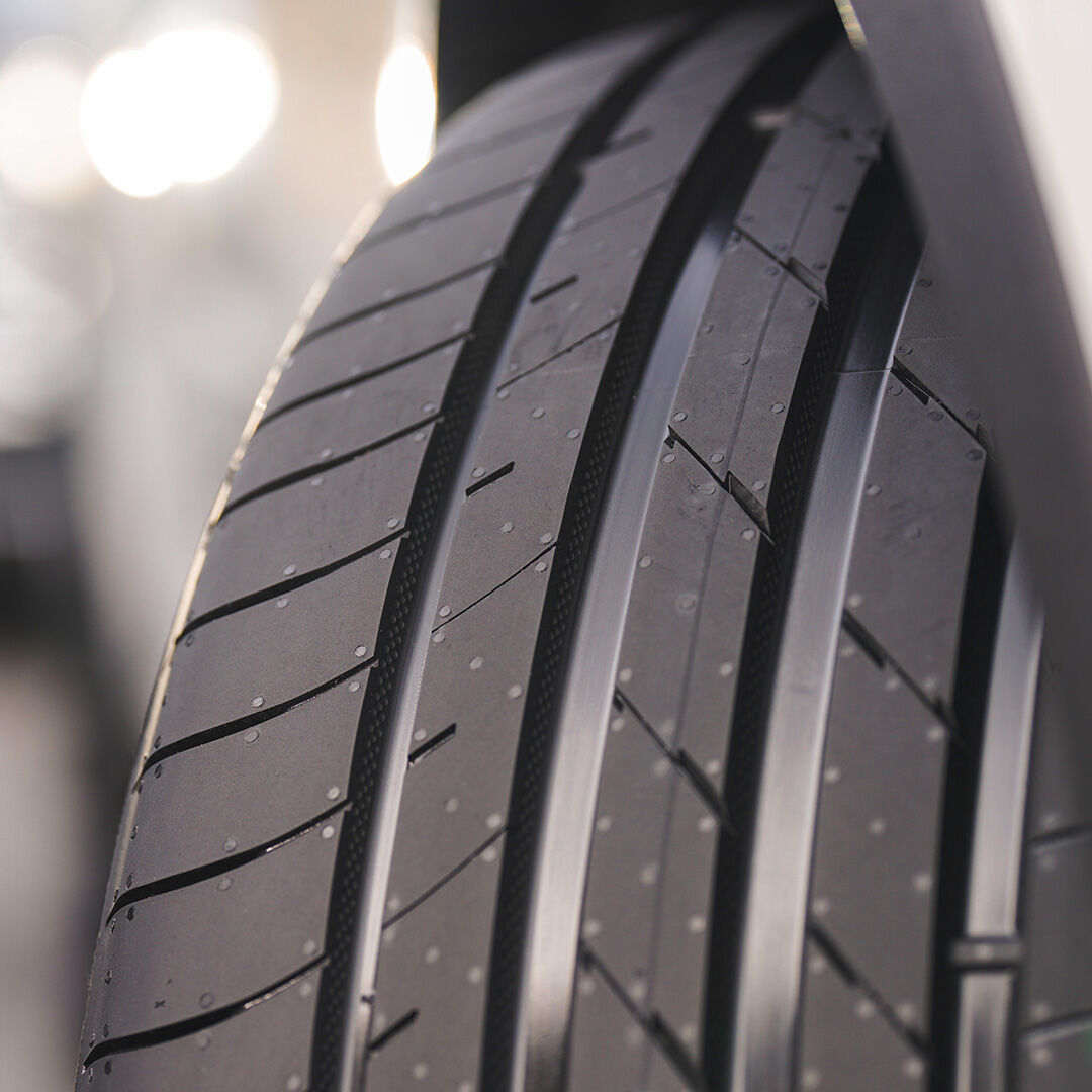 close up of a tire tread pattern