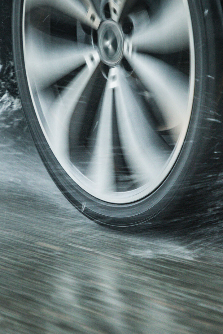 close up of Nokian Tyres all-seanson tire on a rainy road