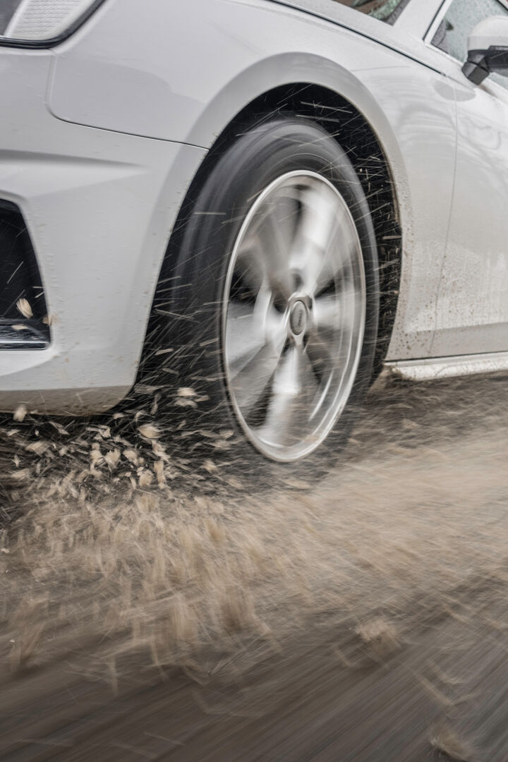 closeup of Nokian Tyres all-weather tire in slush