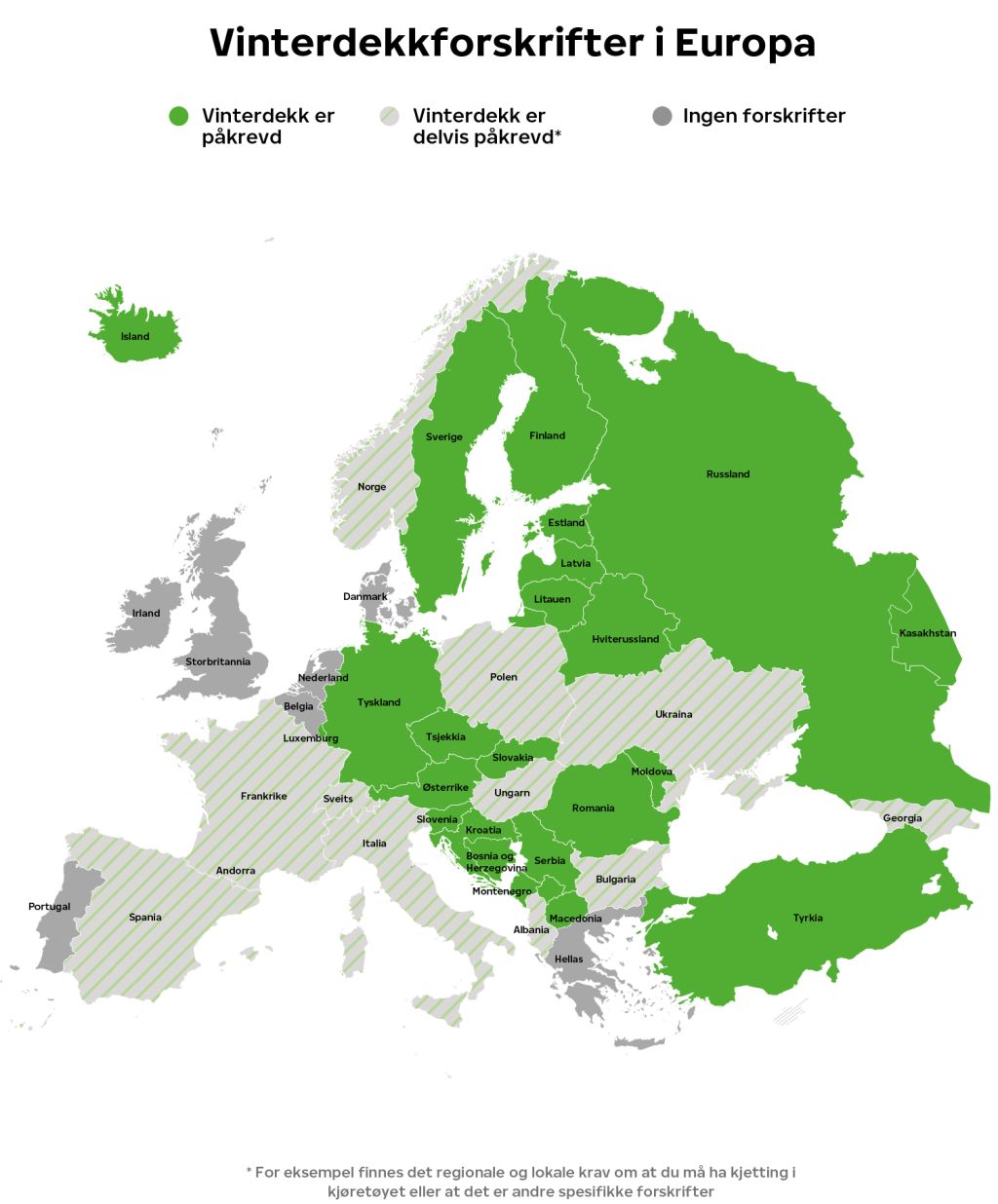 Vinterdekkforskrifter i Europa