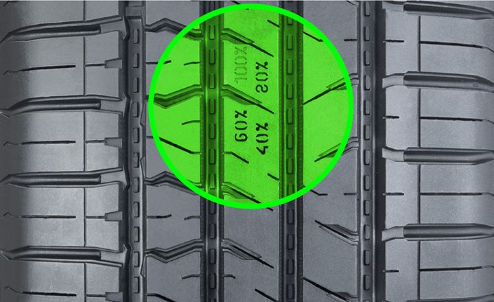 Kulumisvaroitin. (Driving Safety Indicator, DSI) (Nokian Rotiiva HT)